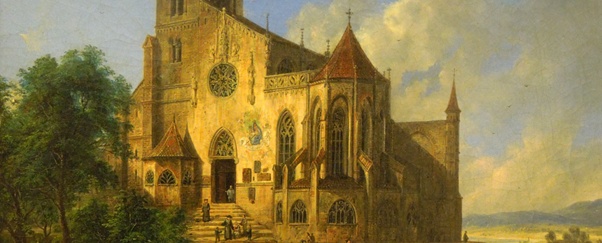 fragment pejzażu z kościołem