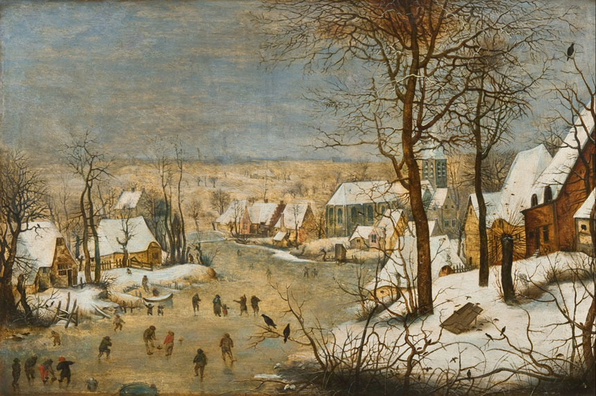 Opis Obrazu Zimowy Pejzaż Z łyżwiarzami I Pułapką Na Ptaki Pieter Brueghel „Pejzaż zimowy z łyżwiarzami i pułapką na ptaki” (ok