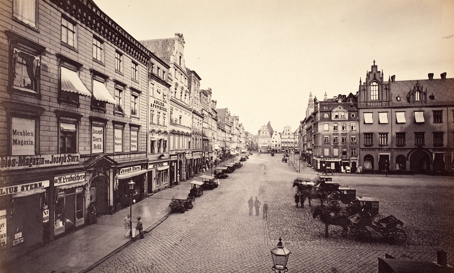 Hermann Krone, Wrocław–Rynek (strona północna od zachodu), ok. 1870; odbitka albuminowa sepiowana na papierze