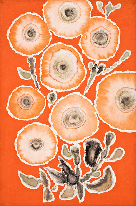biało-pomarańczowe kwiaty na ciemnopomarańczowym tle