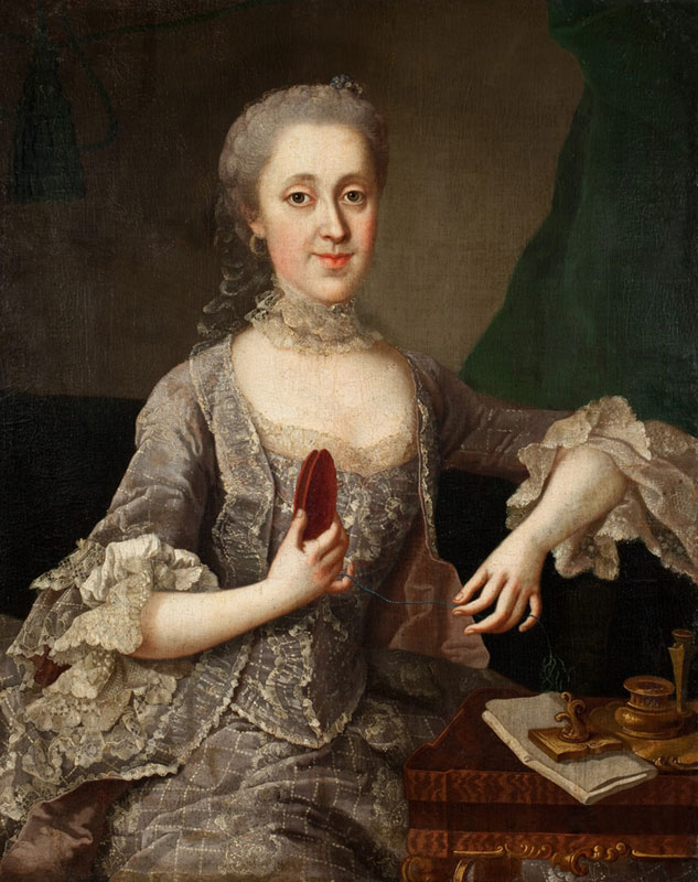 Portret baronowej Kühle, damy w sukni zdobionej koronkami