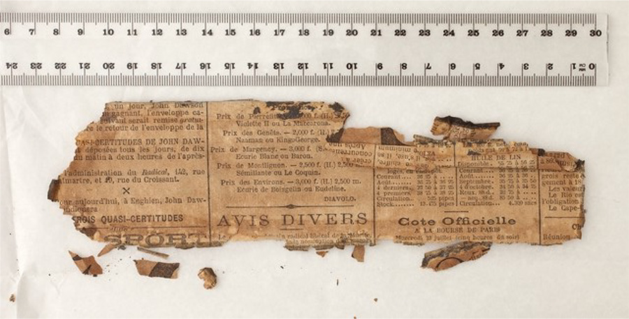 Fragmenty gazet francuskich z 1801 i 1889 roku