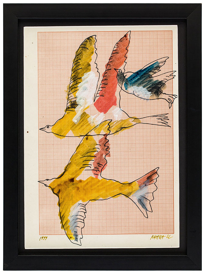 Natalia Lach-Lachowicz, „Ptaki wolności”, 1999–2000, technika własna na papierze milimetrowym