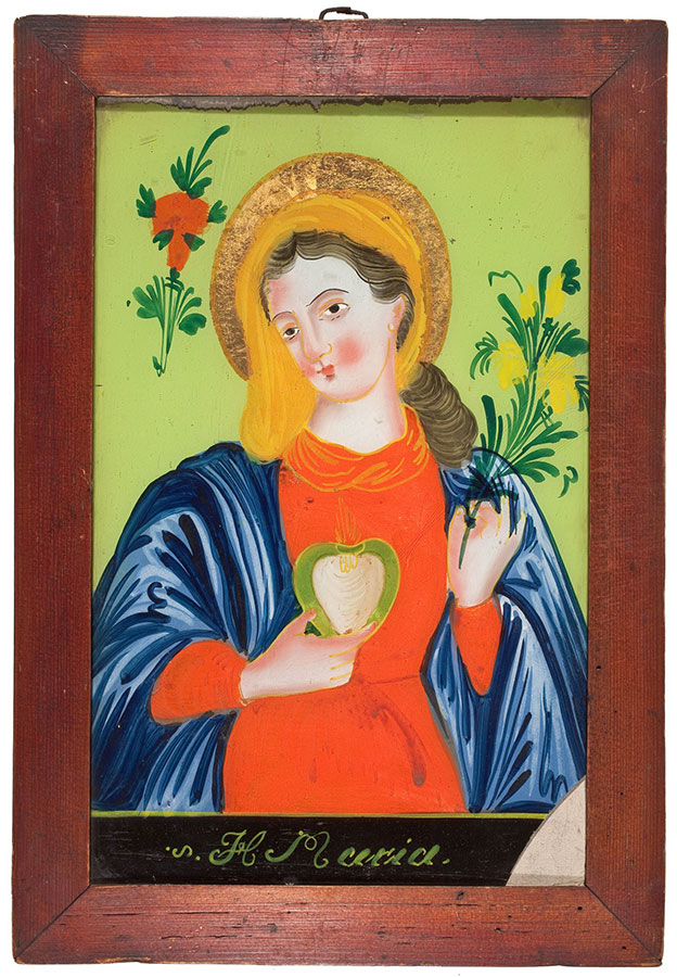 „Niepokalane serce Marii”, obraz na szkle, Dolny Śląsk, XIX w.