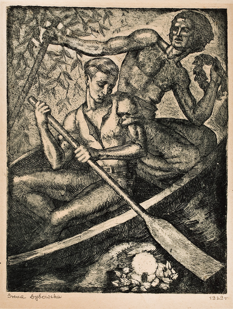 Irena Jasińska-Dybowska, Rzucanie wianków, cykl ,„Sobótki”, akwaforta, 1929