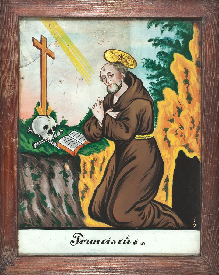Św. Franciszek, olej/szkło, Śląsk, XIX w.