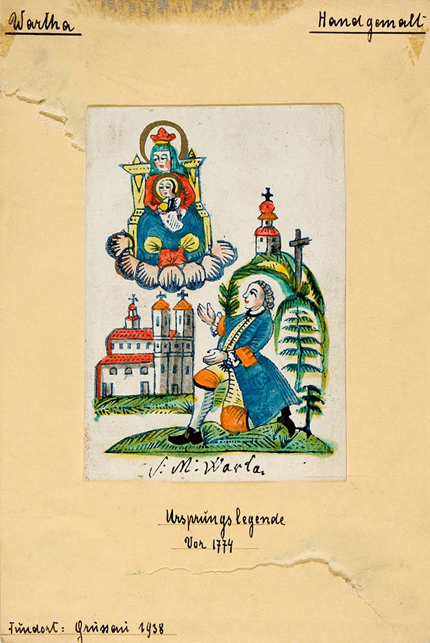 Matka Boska Bardzka, ręcznie malowane na pergaminie, autor nieznany, Krzeszów, XVIII w.