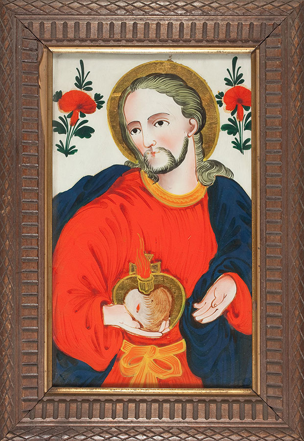 Serce Jezusa, olej/szkło, Śląsk, XIX w.
