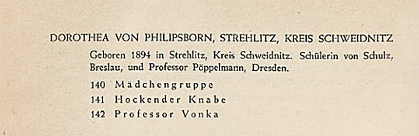 Zapis o rzeźbionej podobiźnie Jaroslava Vonki autorstwa Dorothei von Philipsborn (1942)