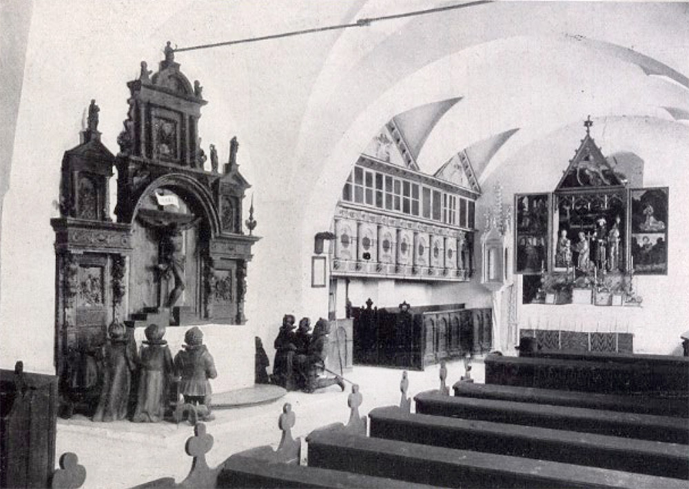 Wnętrze kościoła w Kliczkowie na przedwojennej fotografii