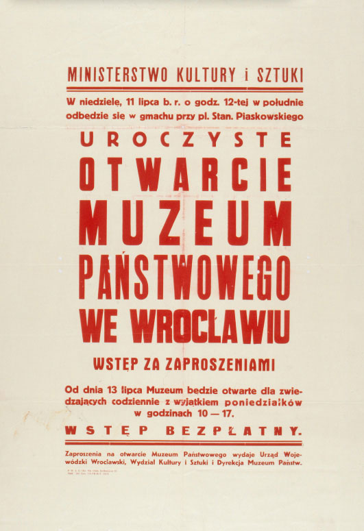 Plakat z otwarcia Muzeum Narodowego we Wrocławiu