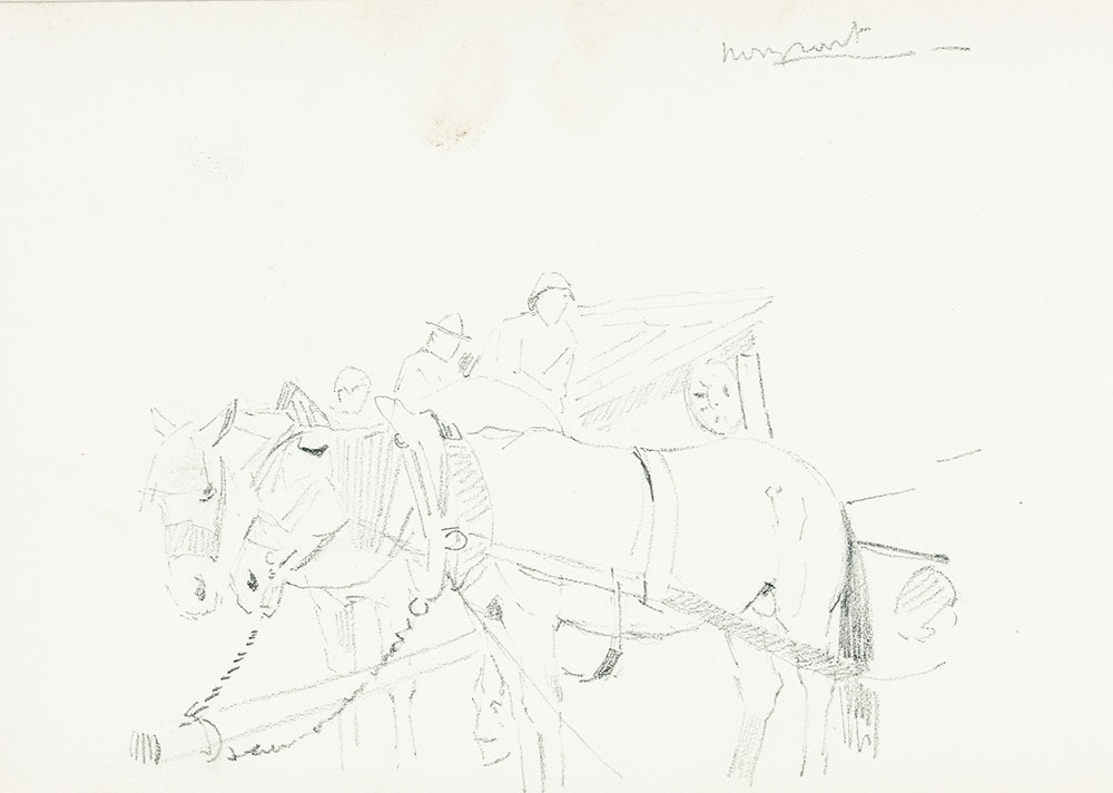 Szkicownik Jacka Malczewskiego, 1888; Para koni zaprzężonych do wozu