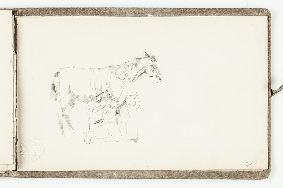 Szkicownik Jacka Malczewskiego, 1888; Podkuwanie konia