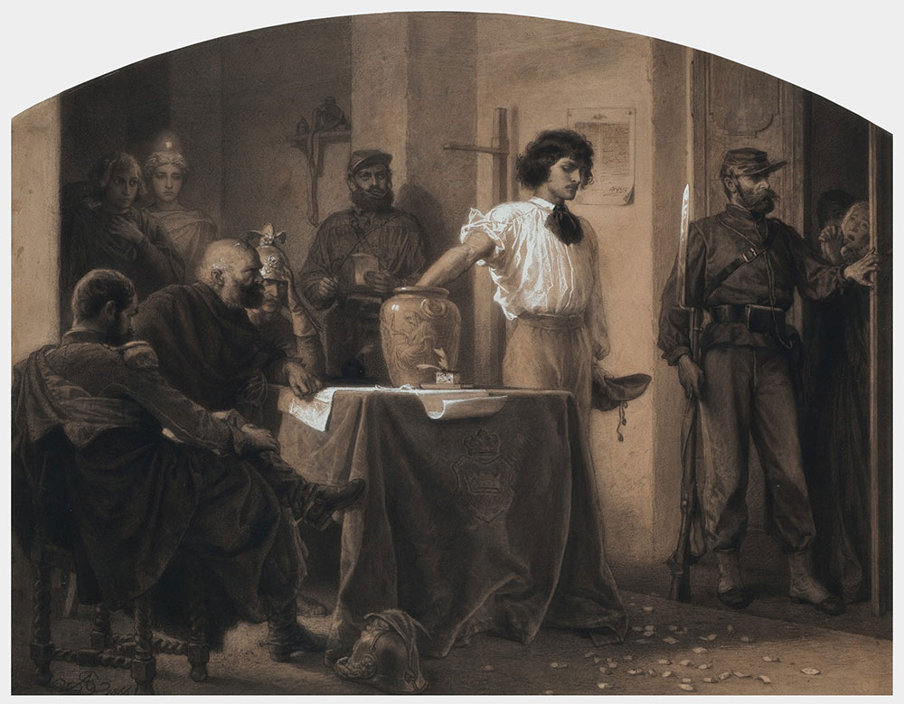 Artur Grottger, Losowanie rekrutów, 1866