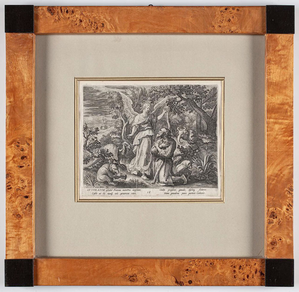 Raphael Sadeler wg Maertena de Vosa, „Św. Gutlak z Crowland”, 1594