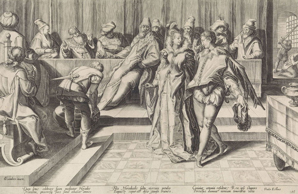 Jan Saenredam (wg Karela van Mandera), Salome tańcząca na uczcie Heroda, Amsterdam (?), 1589–1607