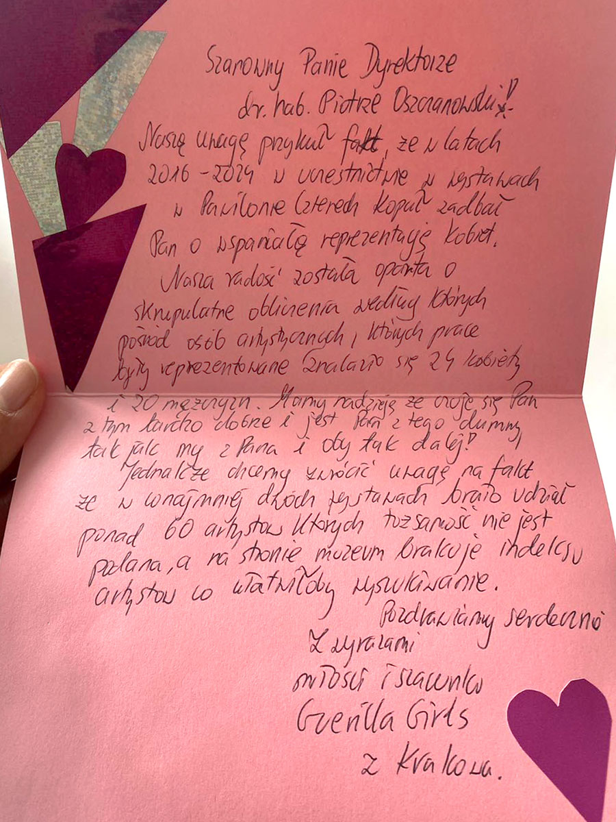 List od Guerilla Girls z Krakowa