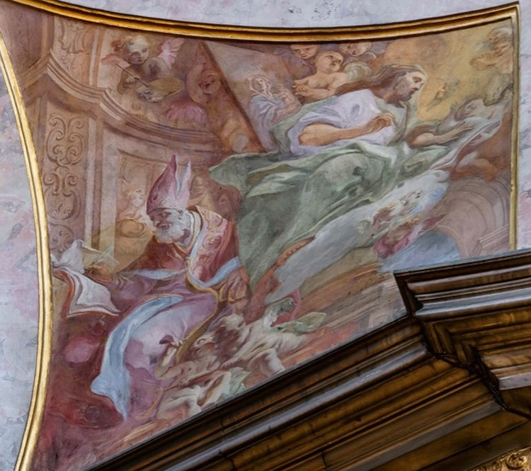 Carlo Carloni, Św. Łukasz i św. Ambroży, 1721 (fragment dekoracji freskowej Kaplicy Elektorskiej we Wrocławiu)