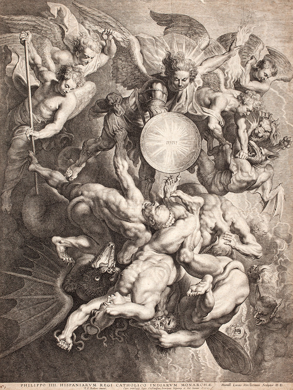 Lucas de Vorsterman I wg P. P. Rubensa, Strącenie Lucyfera i zbuntowanych aniołów do piekła, 1621