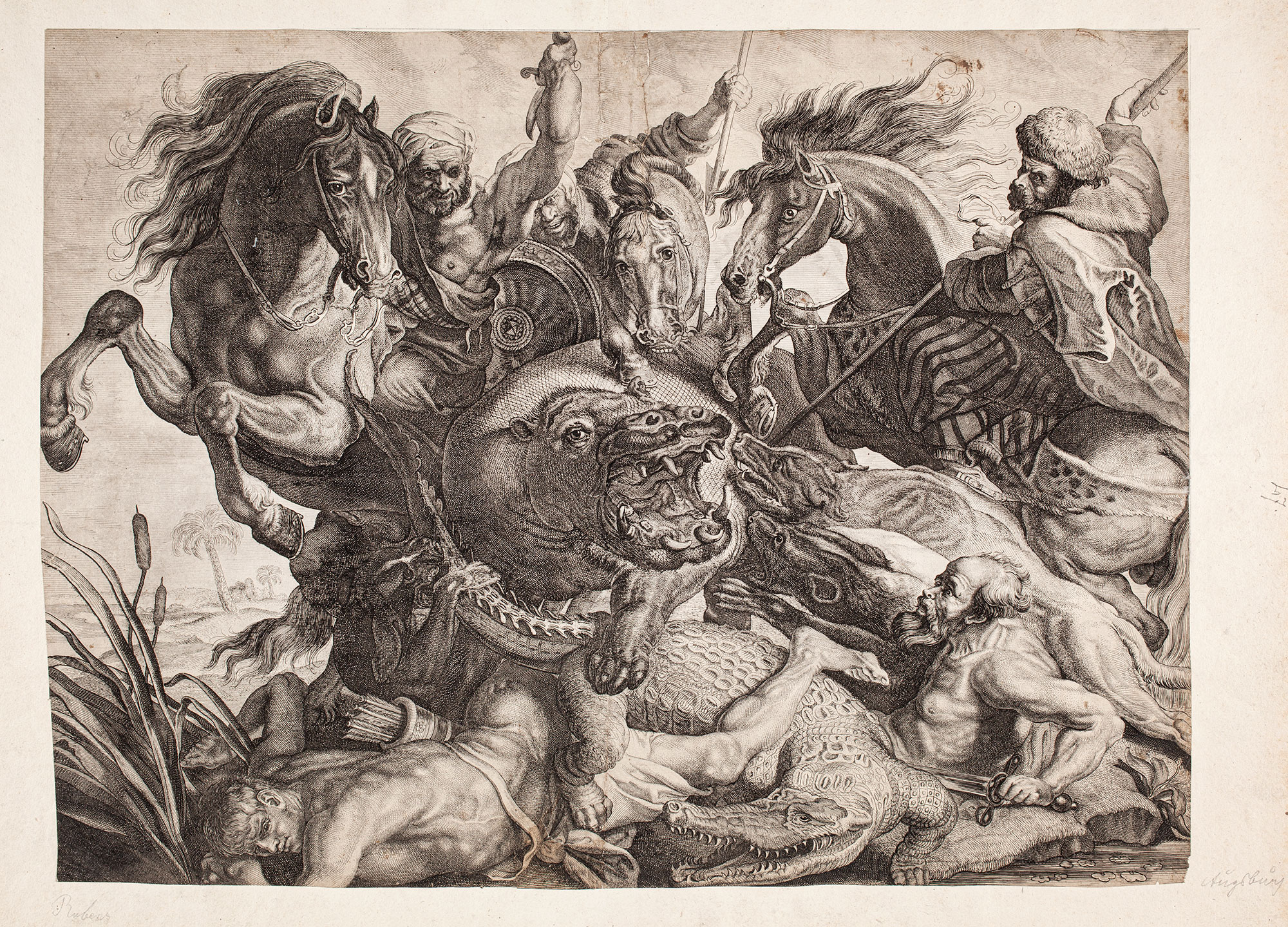 Willem de Leeuw wg Pietera Soutmana za Peterem Paulem Rubensem, Polowanie na hipopotama i krokodyla, po 1628