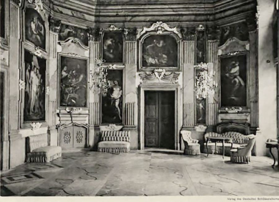 Sala balowa w pałacu w Brzezince, stan w 1909 r.
