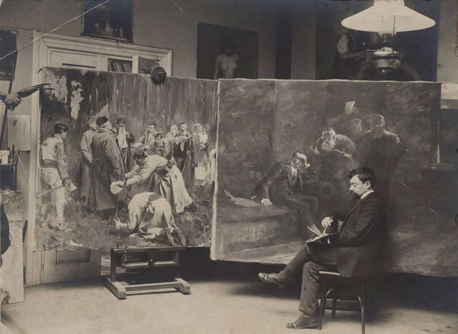 Wincenty Wodzinowski w swojej pracowni w Swoszowicach, 1905