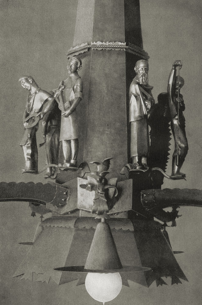 Jaroslav Vonka, figury zdobiące żyrandol sali sesyjnej Nowego Ratusza we Wrocławiu z ok. 1925, stan w 1927; fot. z archiwum MNWr