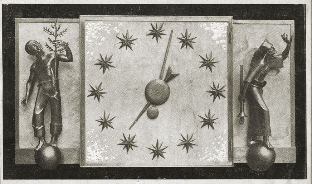 Jaroslav Vonka, zegar z dwiema figurami, ok. 1930; fot. z archiwum Josefa Peška, Hradec Kralove