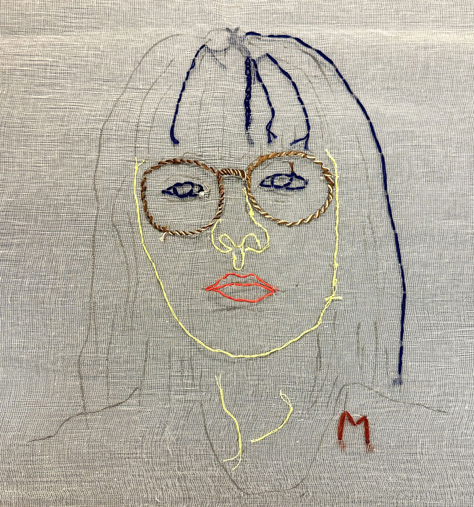 Portret wykonany w trakcie warsztatów hafciarskich „O_KRĄG we Wrocławiu”