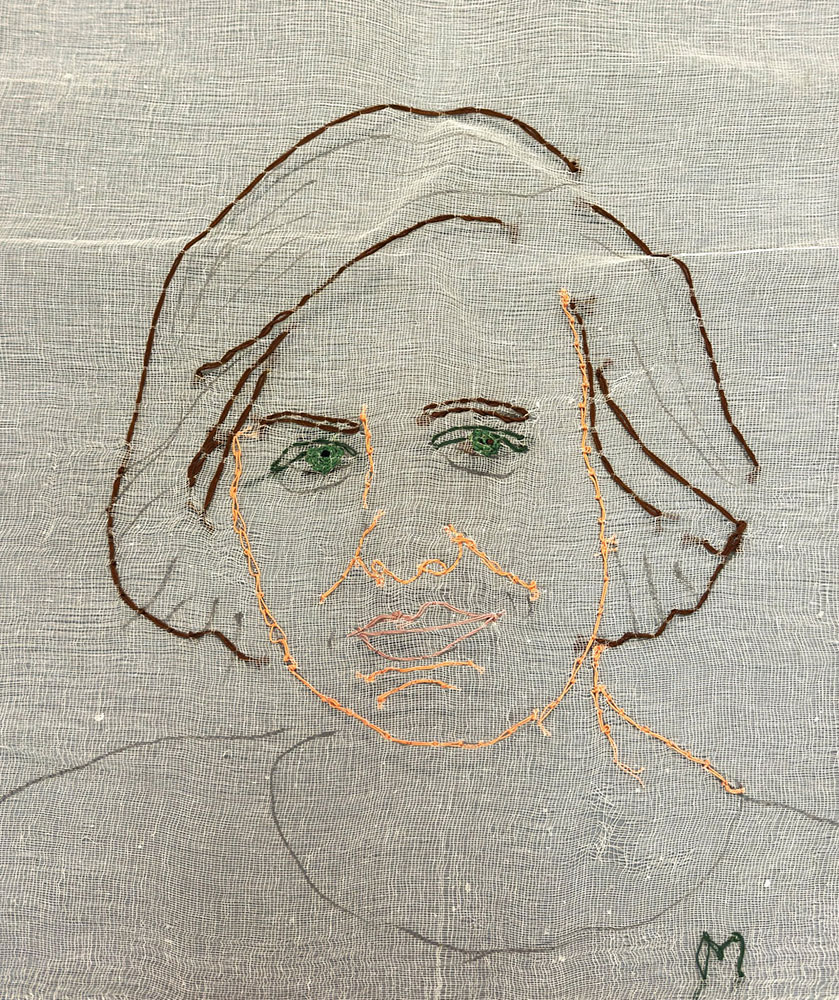Portret wykonany w trakcie warsztatów hafciarskich „O_KRĄG we Wrocławiu”