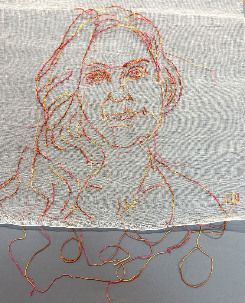 Portret wykonany w trakcie warsztatów hafciarskich „O_KRĄG we Wrocławiu”