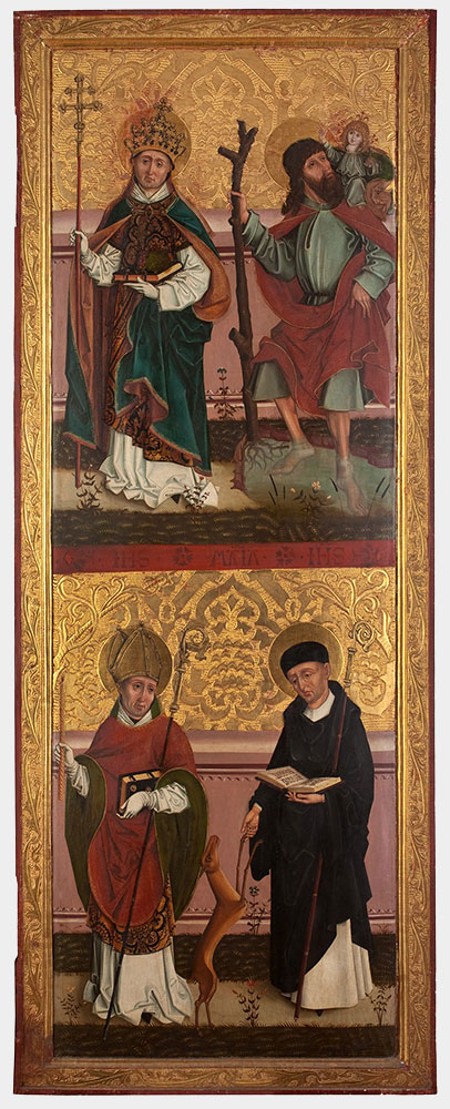 Malowane skrzydło pentaptyku Matki Boskiej, św. Bartłomieja i św. Barbary, 1506–1507, z przedstawieniem św. Urbana, św. Krzysztofa, św. Błażeja biskupa i św. Idziego pustelnika