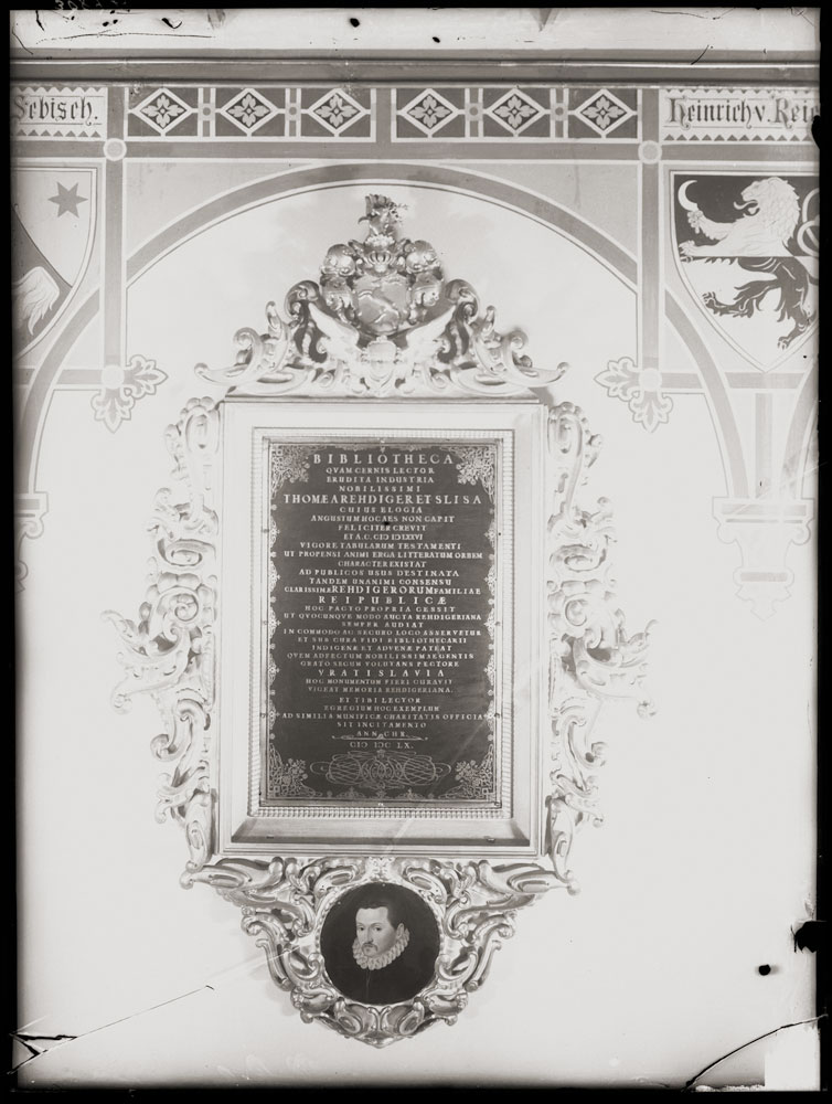 Tablica fundacyjna Biblioteki Rehdigeriańskiej w kościele św. Elżbiety we Wrocławiu z 1660 r.