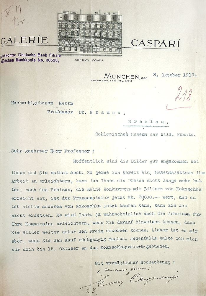 Fragment korespondencji z Galerie Caspari