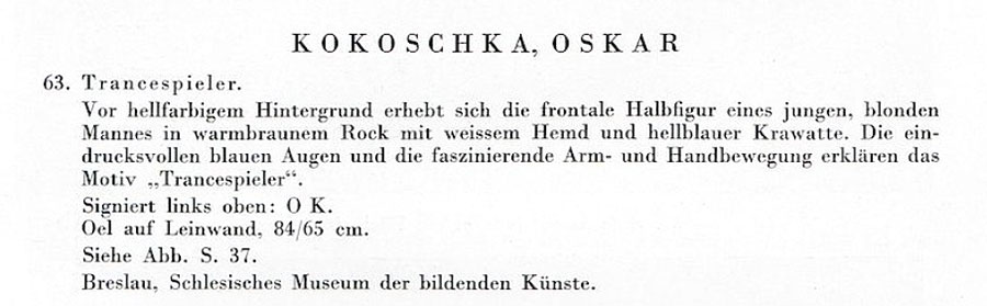 Fragment katalogu aukcyjnego z opisem obrazu Kokoschki