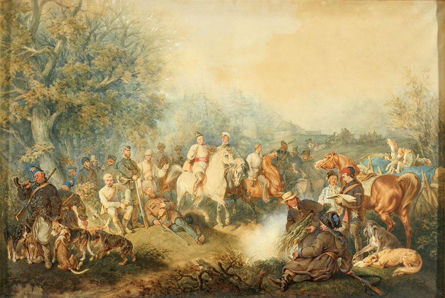 Juliusz Kossak, Zjazd na polowanie, 1855