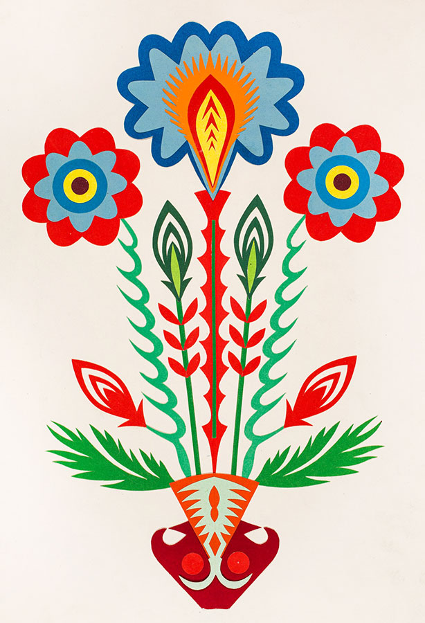 Kolorowa wycinanka łowicka na biały tle