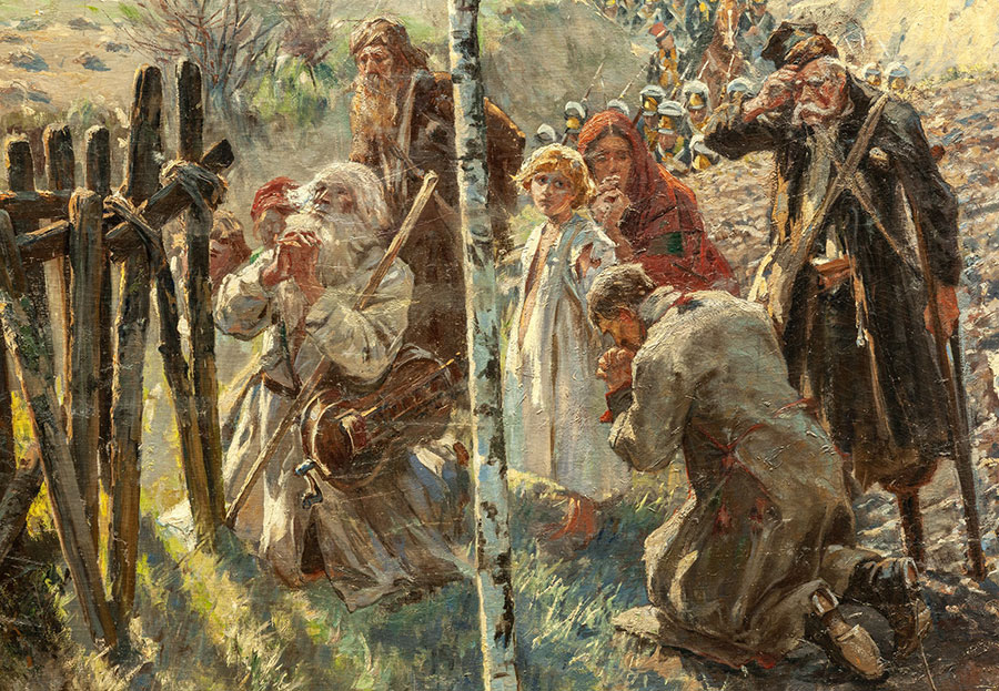 Fragment „Panoramy Racławickiej” z grupą Lirnika