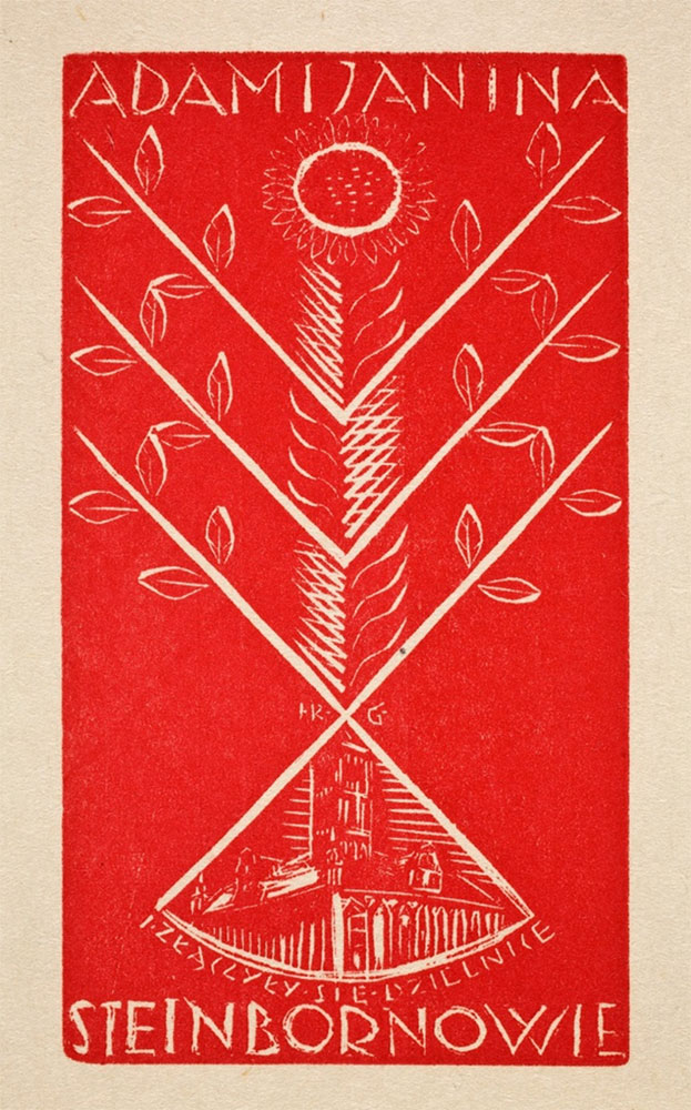Janina Róża Giedroyć-Wawrzynowicz, Eklibris Adama i Janiny Steinborn, 1932 (czerwony)