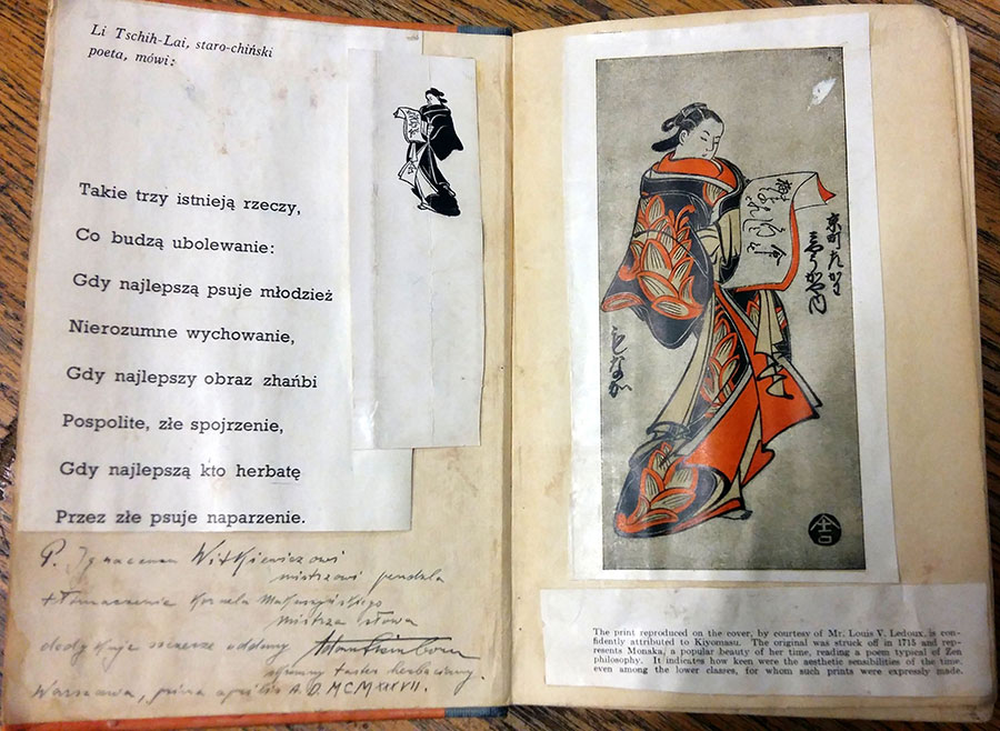 The Book of Tea Okakury Kakuzō z dedykacją Adama Steinborna dla Stanisława Ignacego Witkiewicza
