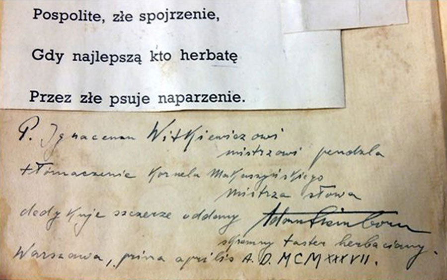 The Book of Tea Okakury Kakuzō z dedykacją Adama Steinborna dla Stanisława Ignacego Witkiewicza