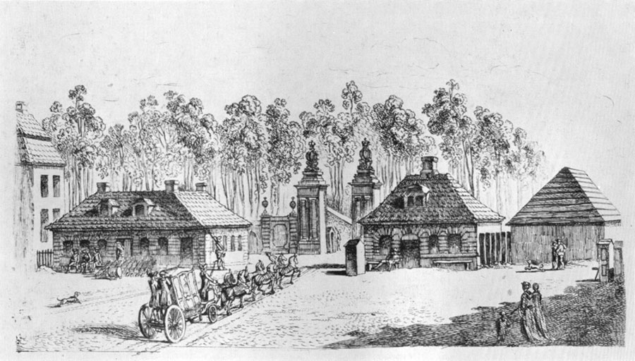 Stara Brama Brandenburska, rysunek Daniela Chodowieckiego z 1764 r.