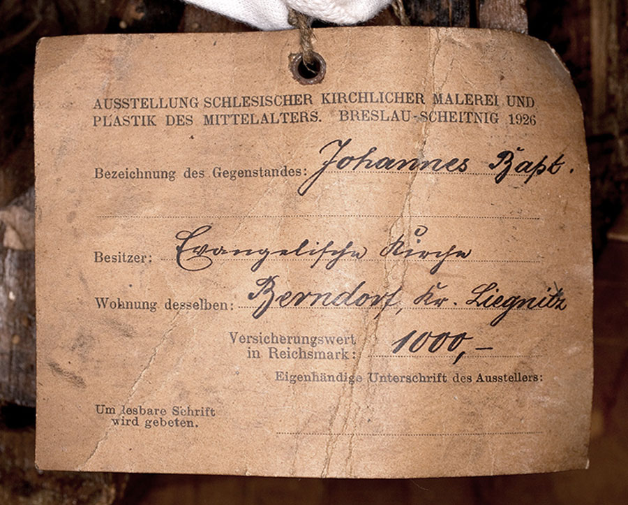 Adnotacja z odwrocia figury św. Jana Chrzciciela z 1926 r.