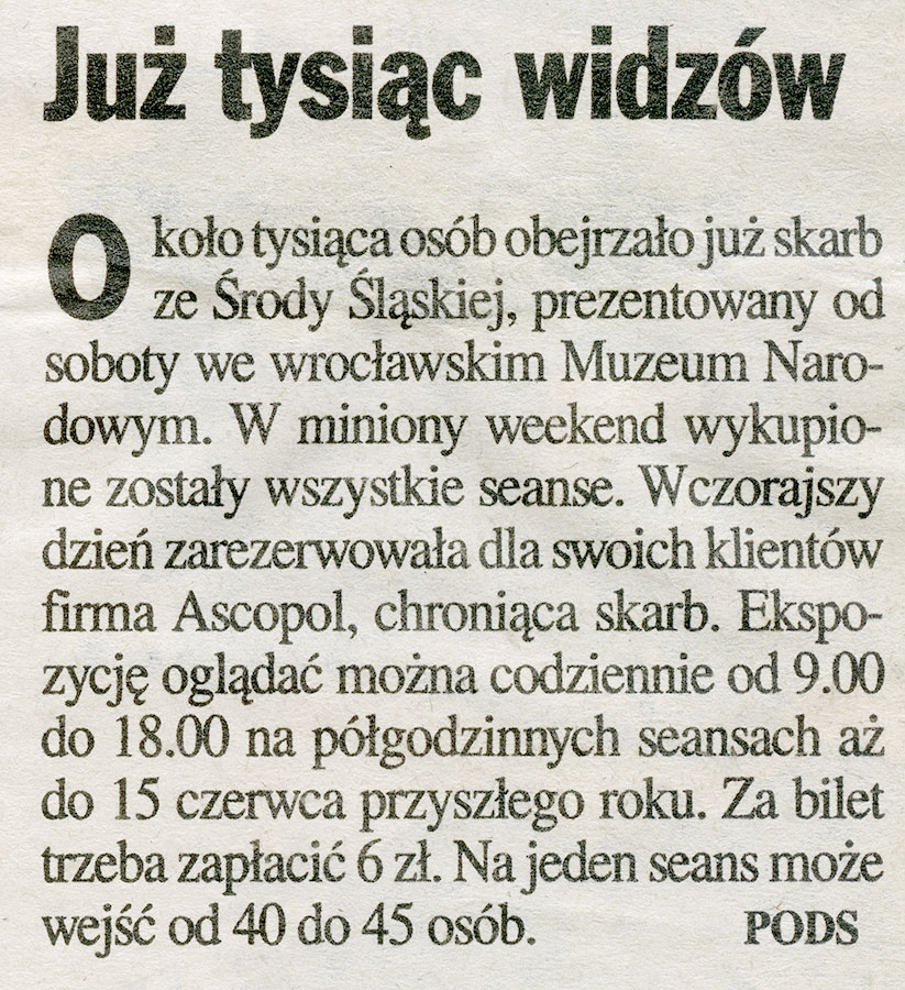 Informacje prasowe o Skarbie Średzkim
