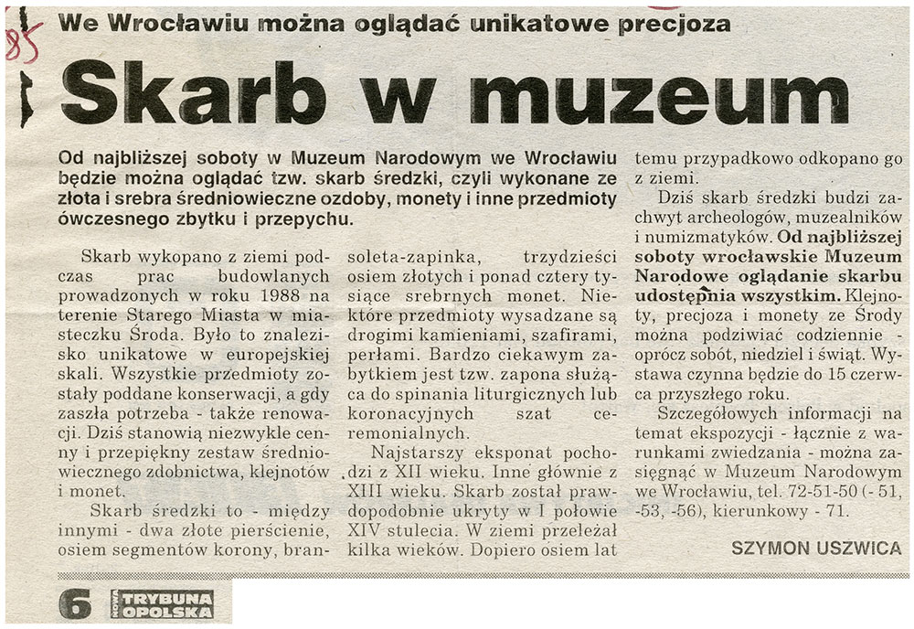 Informacje prasowe o Skarbie Średzkim