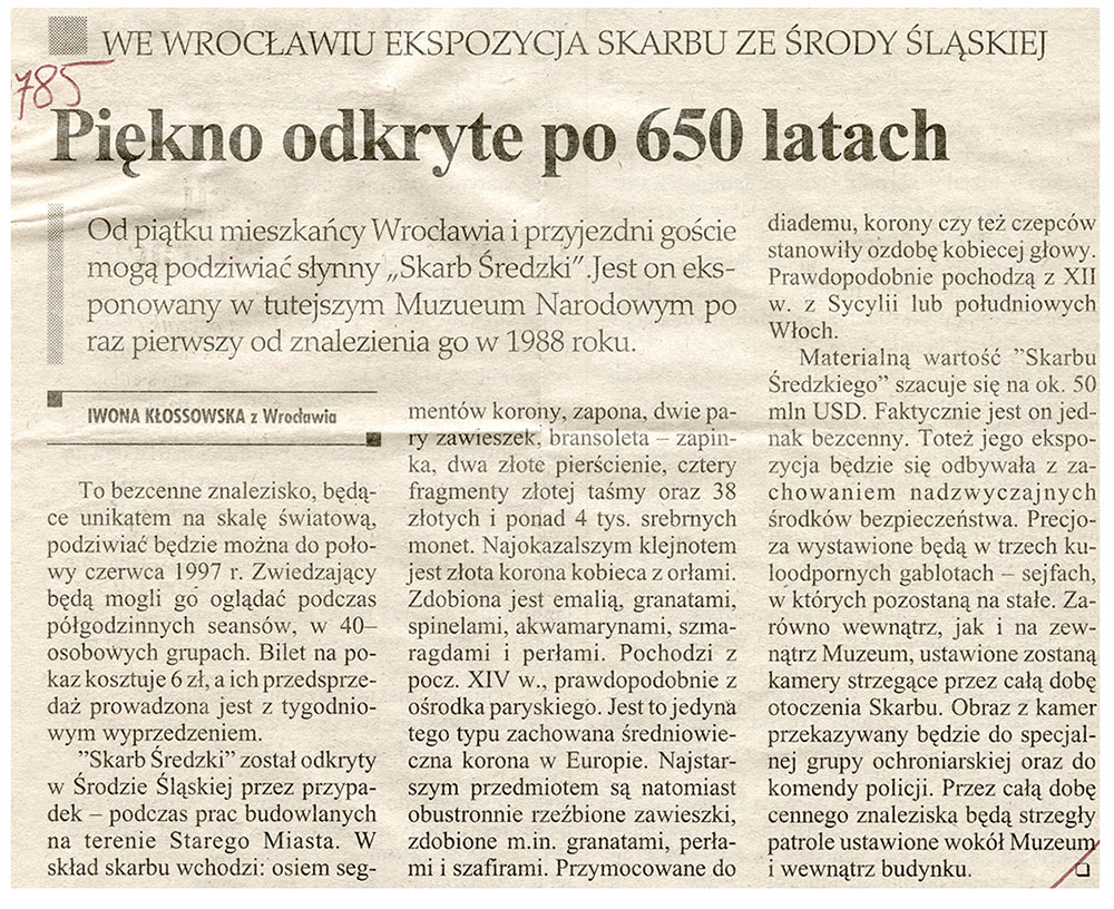 Informacje prasowe o Skarbie Średzkim