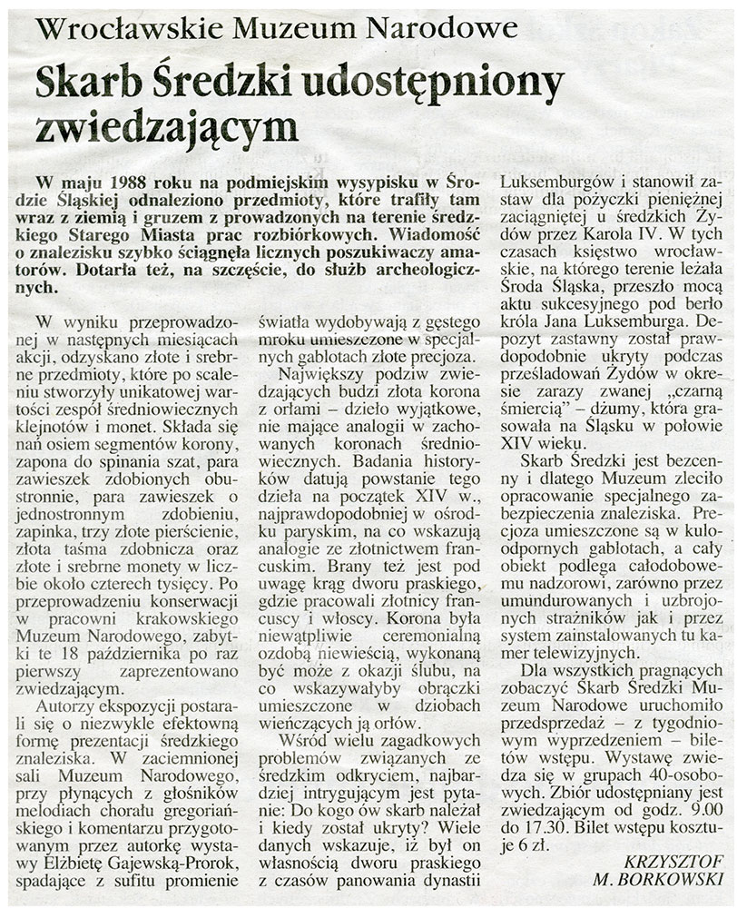 Informacje prasowe o Skarbie Średzkim