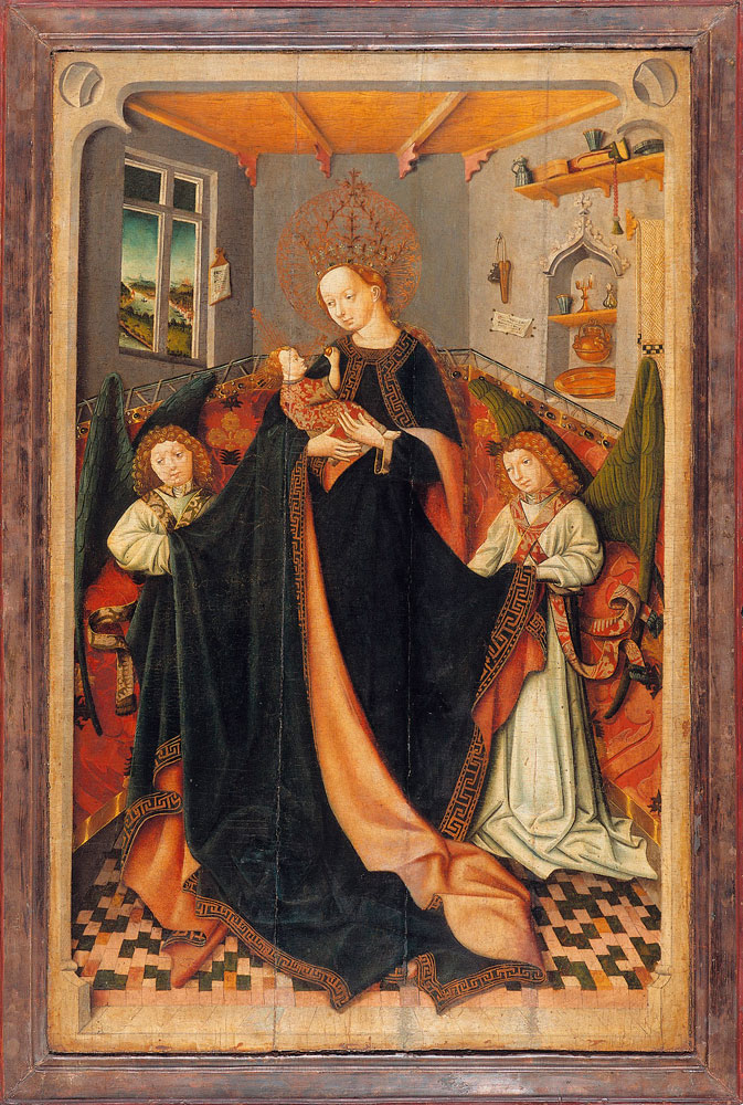 Malarz wrocławski z kręgu Wilhelma Kalteysena von Oche, Matka Boska z Dzieciątkiem w komnacie, ok. 1450