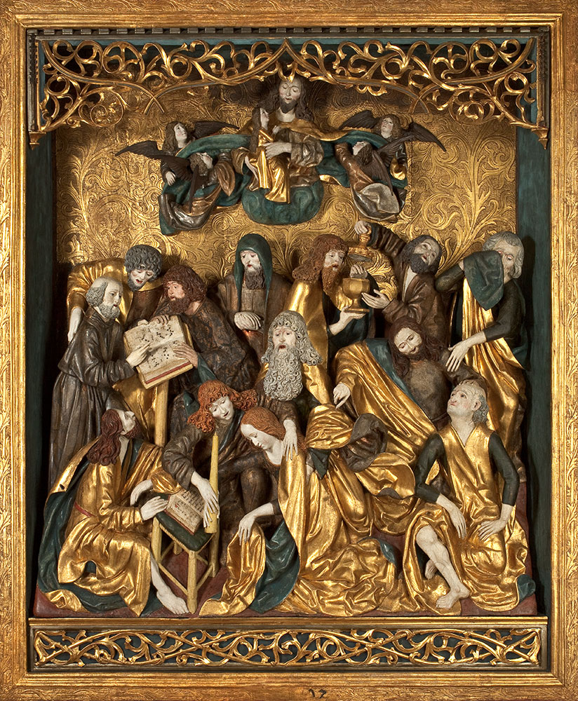 Mistrz Zaśnięcia Marii, Kwatera ołtarzowa z płaskorzeźbioną sceną Zaśnięcia Marii, Poliptyk Zaśnięcia Marii, 1492