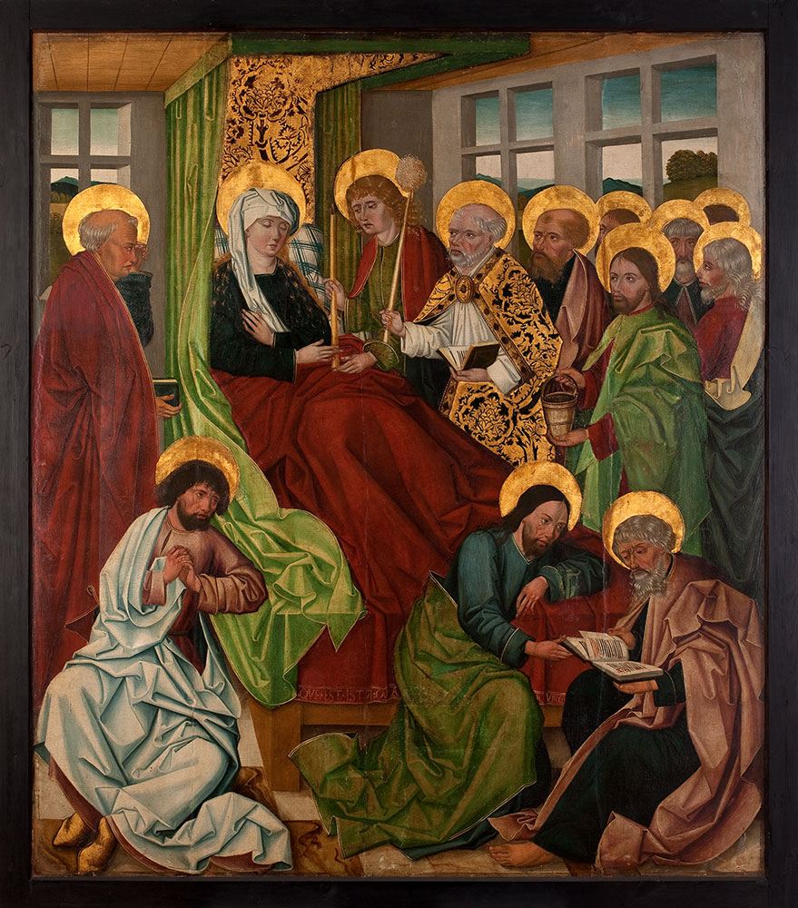 Warsztat Mistrza Lat 1486–1487, kwatera ołtarzowa ze sceną Zaśnięcia Marii z Kościoła Świętych Apostołów Piotra i Pawła w Strzegomiu, 1486/1487